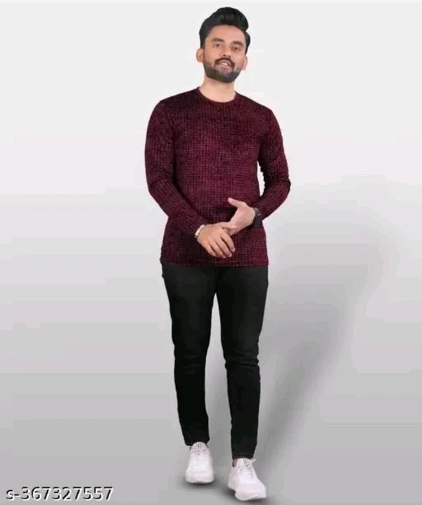 FABROT  Stylish Poly Cotton Printed Men's T-shirt  - Maroon, S