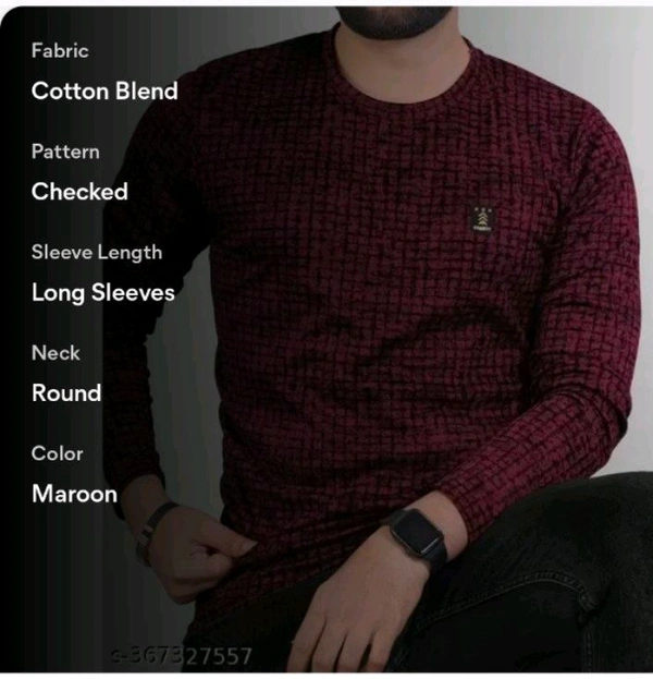 FABROT  Stylish Poly Cotton Printed Men's T-shirt  - Maroon, S