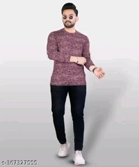 FABROT  Stylish Poly Cotton Printed Men's T-shirt  - Purple, S