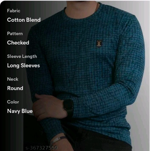 FABROT  Stylish Poly Cotton Printed Men's T-shirt  - Navy Blue, M