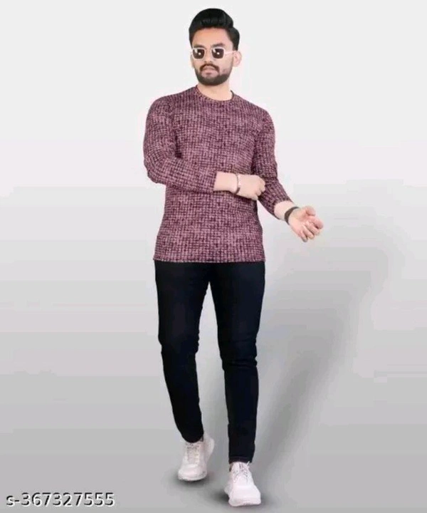 FABROT  Stylish Poly Cotton Printed Men's T-shirt  - Purple, L