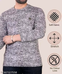 FABROT  Stylish Poly Cotton Printed Men's T-shirt  - Gray, L