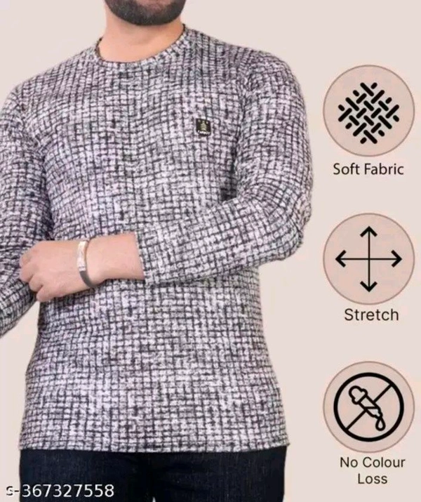 FABROT  Stylish Poly Cotton Printed Men's T-shirt  - Gray, L