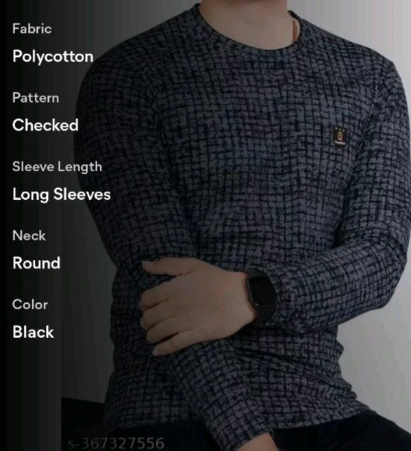 FABROT  Stylish Poly Cotton Printed Men's T-shirt  - Black, L
