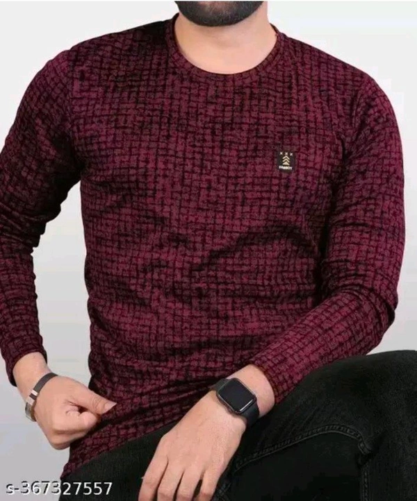 FABROT  Stylish Poly Cotton Printed Men's T-shirt  - Maroon, XXL