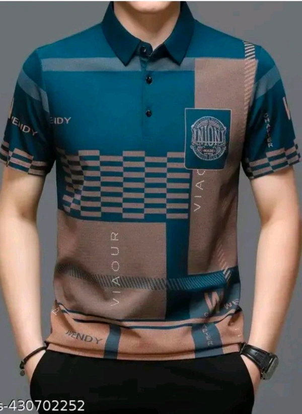 CHOTE NAWAB Men's Geometric Regular Polo T-shirt  - Teal, M22 (Chest Size)