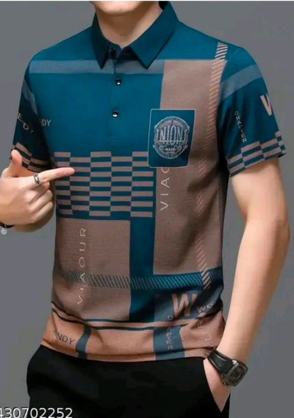 CHOTE NAWAB Men's Geometric Regular Polo T-shirt  - Teal, M22 (Chest Size)