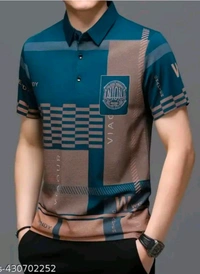 CHOTE NAWAB Men's Geometric Regular Polo T-shirt  - Teal, M22 (Chest Size)