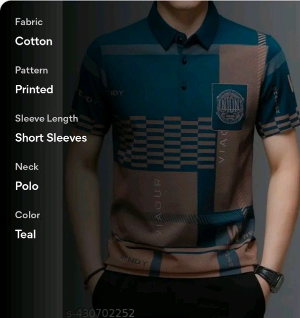CHOTE NAWAB Men's Geometric Regular Polo T-shirt  - Teal, M22 (Chest Size)