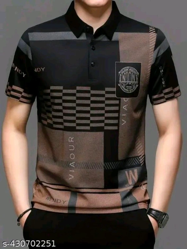 CHOTE NAWAB Men's Geometric Regular Polo T-shirt  - Black, M22 (Chest Size)