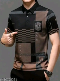 CHOTE NAWAB Men's Geometric Regular Polo T-shirt  - Black, XXL