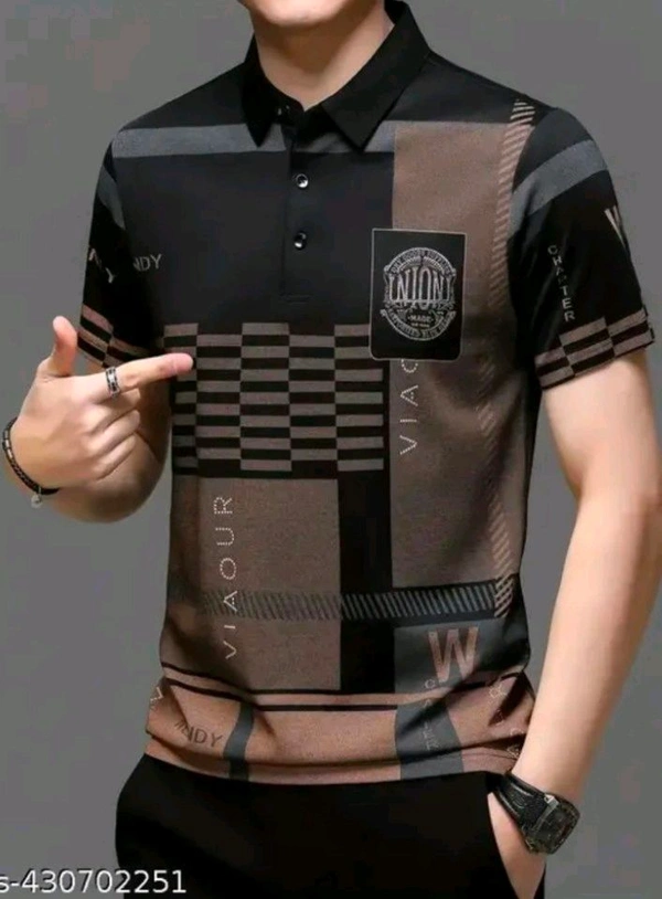 CHOTE NAWAB Men's Geometric Regular Polo T-shirt  - Black, XXL