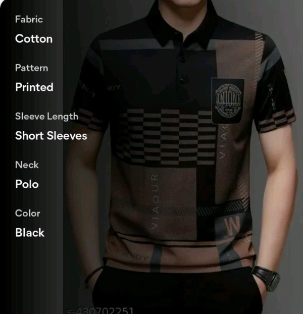 CHOTE NAWAB Men's Geometric Regular Polo T-shirt  - Black, XXL