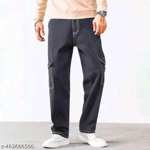 CARGO DENIM JEANS FOR MEN'S  - Black, 34