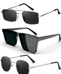 🕶️Trendsetter Alert! Elevate Your Look with These Stylish Sunglasses! 🕶️ (Combo Of 3) - Rectangle , Oval , Square, Black