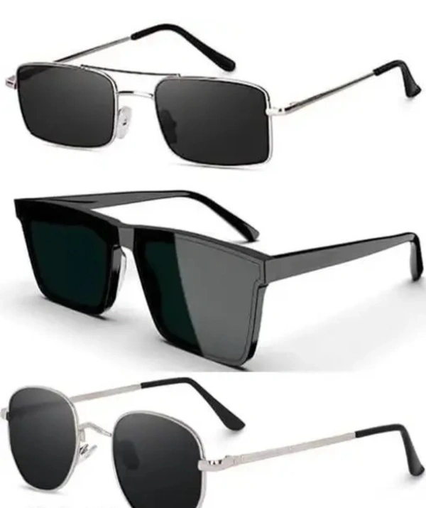 🕶️Trendsetter Alert! Elevate Your Look with These Stylish Sunglasses! 🕶️ (Combo Of 3) - Rectangle , Oval , Square, Black
