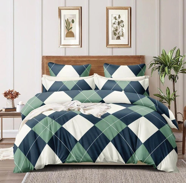 The green Diamond Double Bedsheet with Pillow Covers(1+2) set - Green Family