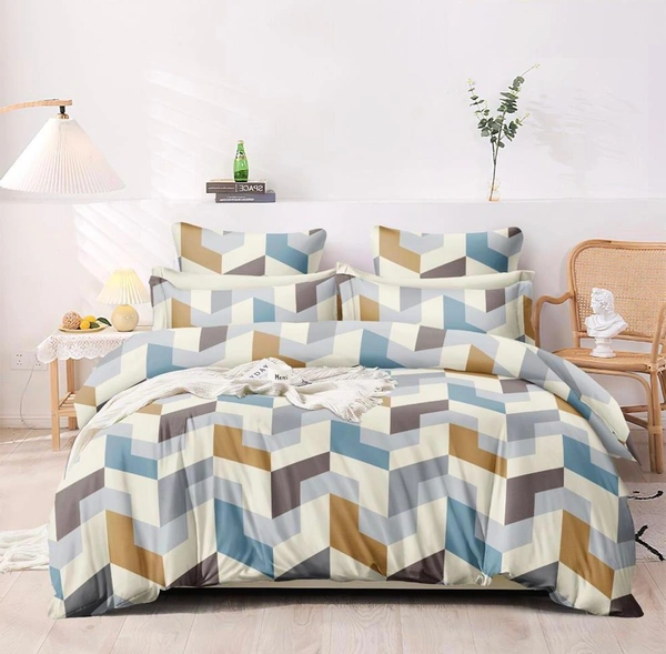 The Checkered Pattern Double Bedsheet with Pillow Covers(1+2) set - Blue and Brown