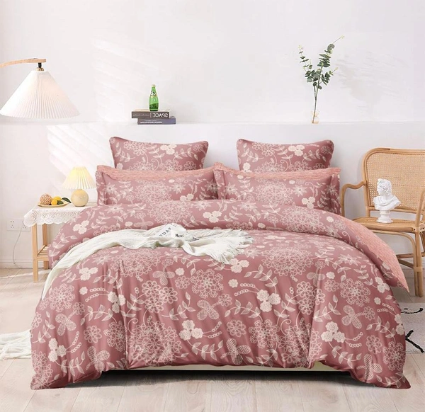 The Floral Pink Double Bedsheet with Pillow Covers (1+2) set