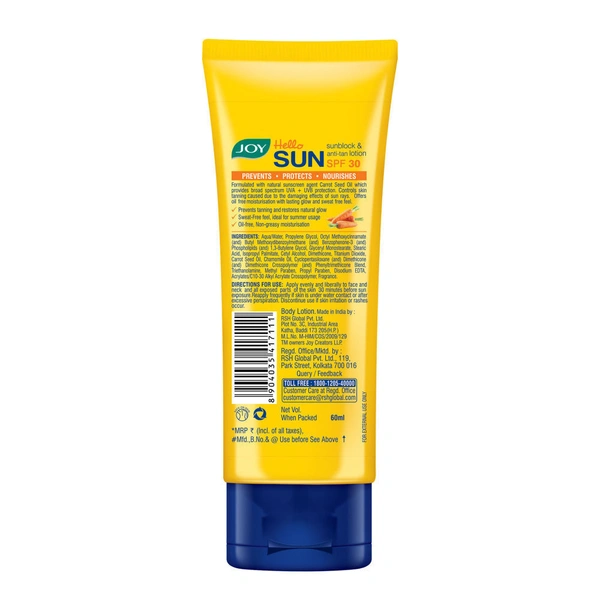 Joy Sunblock & Anti-Tan Lotion - 60ml, NA, NA