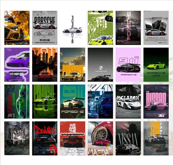 Craft Qila Aesthetic Car Wall Collage Kit || 24pcs (4×6inch) car Aesthetic Posters For Room Decoration Water Resistant Paper Comes With Adhesive Tape (Car)