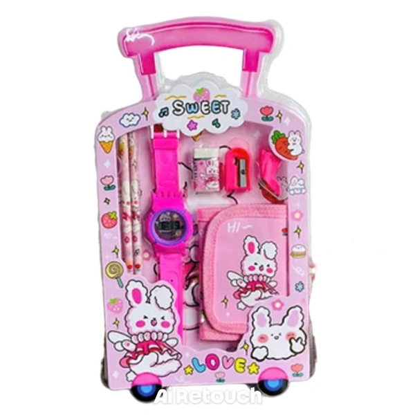 ટ્રોલી બેગ સ્ટેશનરી સેટ - Pink Flamingo