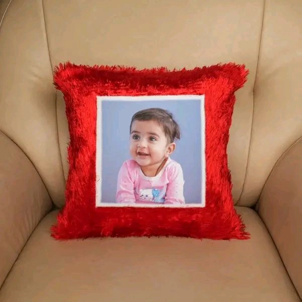 SQUER FUR PILLOW  - Red, 16inch