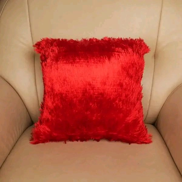 SQUER FUR PILLOW  - Red, 16inch