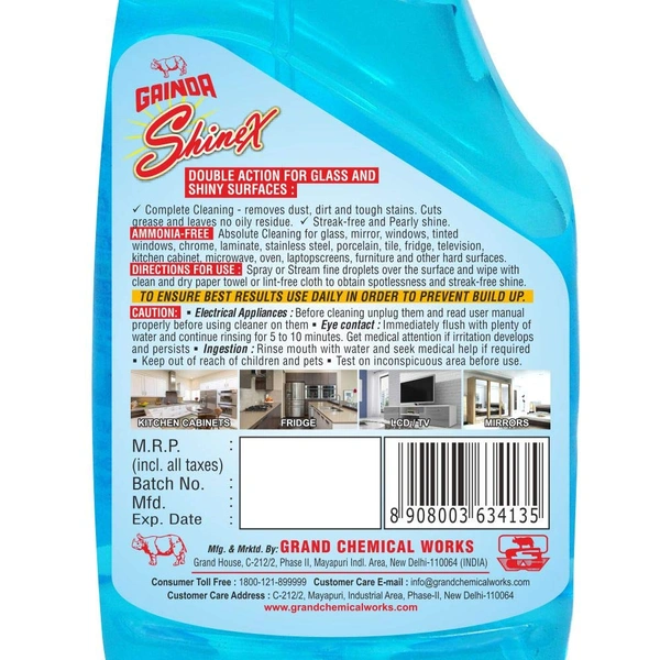 Gainda ShineX Glass Cleaner – Sparkling Clean Mirrors & Surfaces Instantly (500ml) - 500ml, Gainda