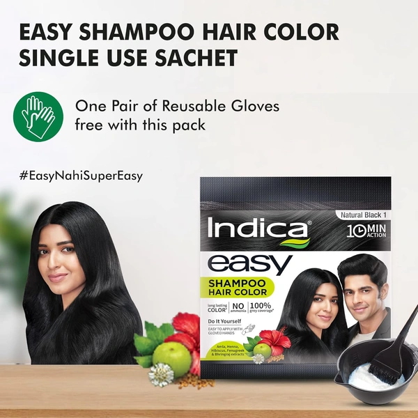 Indica Easy 10 Minutes Hair Color Shampoo Natural Black - Indica