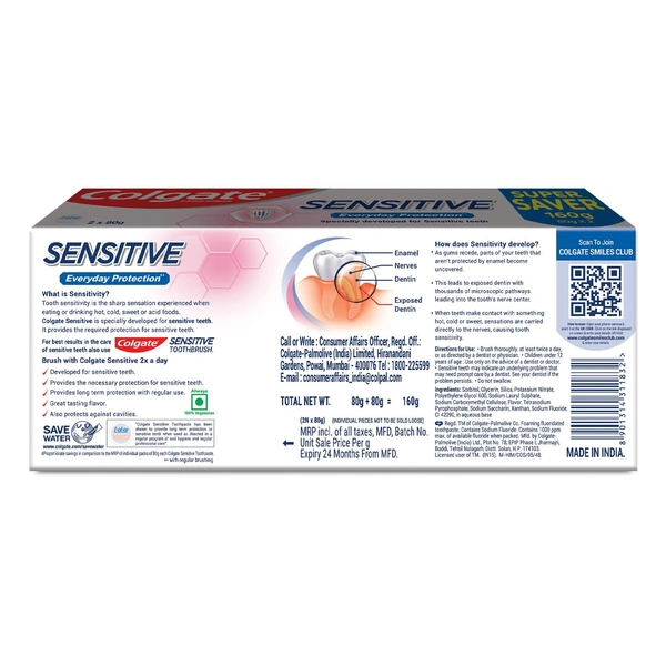 Colgate Sensitive Everyday Protection Toothpaste- 80g x 2 - (80g x 2), Colgate