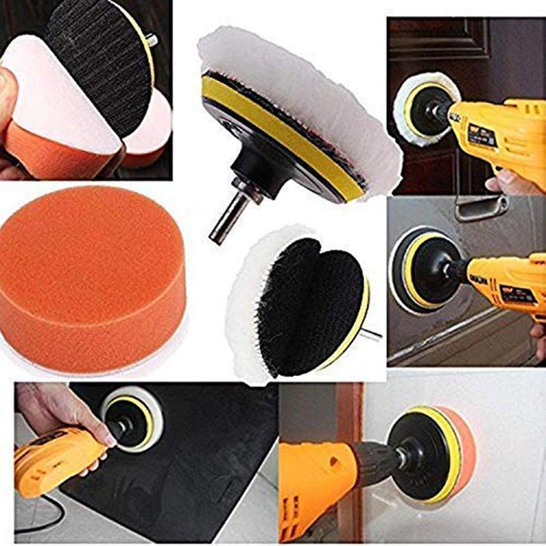 DIY Crafts 1 Set, 4 Pcs Kit, 3'' Car & Motorbike Care High Gross Wax Polishing Buffing Pad Kit Car Polishing Buffer Set with Drill Adapter for M10 Connector Drill Accessories fo (1 Set, 4 Pcs Kit) - 1 Set, 4 Pcs Kit