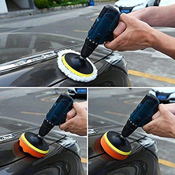 DIY Crafts 1 Set, 4 Pcs Kit, 3'' Car & Motorbike Care High Gross Wax Polishing Buffing Pad Kit Car Polishing Buffer Set with Drill Adapter for M10 Connector Drill Accessories fo (1 Set, 4 Pcs Kit) - 1 Set, 4 Pcs Kit