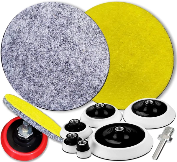 DIY Crafts 1 Set Pack, 6"inch Kits, Polyester Wool Felt Disc Polishing Pads and Backing Pad with Drill Adapter Kit to Grind and Polish Glass Plastic Metal Marble C(1 Set Pack, 6"inch Kits) - 1 Set Pack, 6"inch Kits