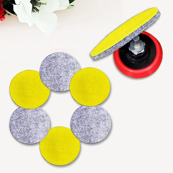DIY Crafts 1 Set Pack, 6"inch Kits, Polyester Wool Felt Disc Polishing Pads and Backing Pad with Drill Adapter Kit to Grind and Polish Glass Plastic Metal Marble C(1 Set Pack, 6"inch Kits) - 1 Set Pack, 6"inch Kits