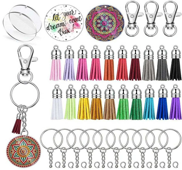 DIY Crafts 1 Tassel 1 Lobster, 1 Key Rings, Tassels for Crafts, Keychain Tassel Set Including Tassels, Lobster Clasp Keychain & Keychain Rings Bulk for Acryl (1 Tassel 1 Lobster, 1 Key Rings) - 1 Key Rings, 1 Tassel 1 Lobster