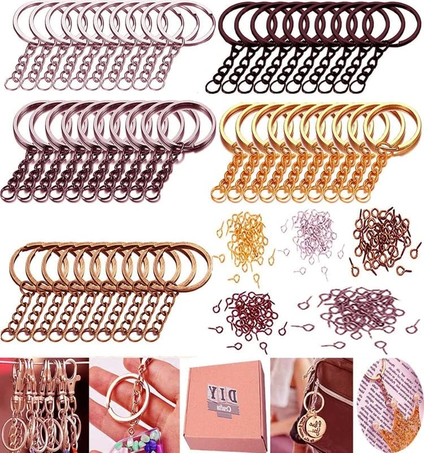 DIY Crafts 10 Pcs, KC Gold, Split Key Ring with Chain Set, Metal Flat Keychain Rings 1 Inch with Open Jump Rings and Screw Eye Pins Bulk, Colors, for Resin Jewelry (10 Pcs, KC Gold) - 10 Pcs, KC Gold