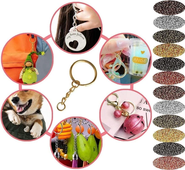 DIY Crafts 10 Pcs, KC Gold, Split Key Ring with Chain Set, Metal Flat Keychain Rings 1 Inch with Open Jump Rings and Screw Eye Pins Bulk, Colors, for Resin Jewelry (10 Pcs, KC Gold) - 10 Pcs, KC Gold