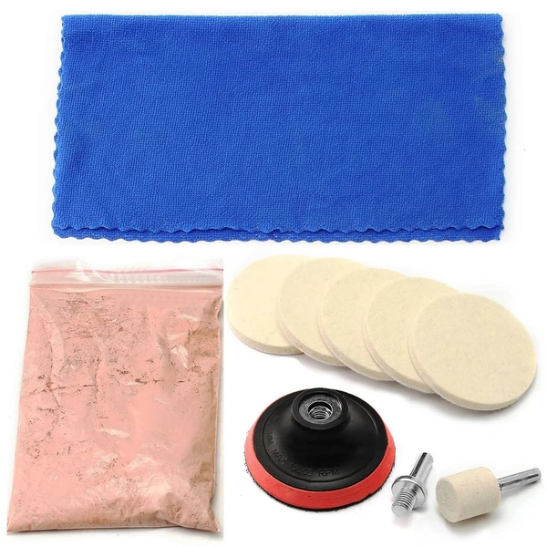 DIY Crafts 100 Gram, 7" inch Kit, 1-7" inch Soft Wool Pad For Window Cleaning Polishes Windshields Car Windows Easy Use Wheel Cerium Oxide Powder Scratch Remover Tools Paint (100 Gram, 7" inch Kit) - 100 Gram, 7" inch Kit