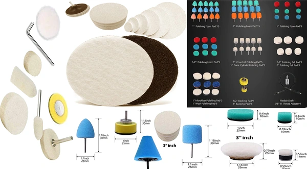 DIY Crafts 100x Without Flexible Shaft, Gross Polishing Buffing Pad Kit Polisher M10/14 Drill Adapter Car Polish Sponge Wheel Kit Car Wash Cleaning Tools Cleaning For Dri(100x Without Flexible Shaft) - 100x Without Flexible Shaft, Multicolor