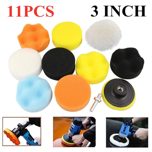 DIY Crafts 11 Pcs 3 Inch Car Polish Pads Buffer Tool Set Car Polisher Drill Sponge Kit Set Car Waxing Care Foam Scratch Remover Paint Repair (Pack Of 33 Pcs, Multi) - Pack Of 33 Pcs, Multi