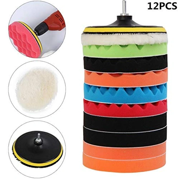 DIY Crafts 12 Pcs 3" inch Polishing Pads Sponge Woolen Felt Pad Polishing Waxing Buffing Pads Auto Car With M10 Drill Adapter Car Care Cleaning Sponge (Pack Of 12 Pcs, 3" inch Multi Colour) - Pack Of 12 Pcs, Multi Colour