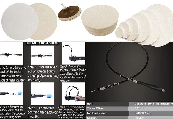DIY Crafts 15 Pcs, Kit With Flexible Shaft, Mini Buffing Polishing Pads, 1"-3" inch Detail Polisher Pad Use On Rotary Tool Cordless Drill for Tight Area Detaili(15 Pcs, Kit With Flexible Shaft) - 15 Pcs, Kit With Flexible Shaft