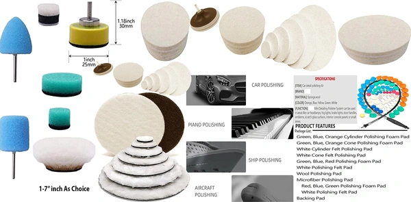 DIY Crafts 15x, 15x1, With 4x Fur + 4x Felt Pad, Detail Polisher Pads 1-3"inch Buffing Pad Kit Polisher Electric Drill Rotary Tool Polishing Pad Set (15x, 15x1, With 4x Fur + 4x Felt Pad) - 15x, 15x1, With 4x Fur + 4x Felt Pad