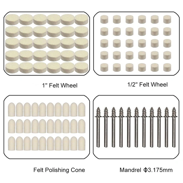 DIY Crafts 15x, Kit With Flexible Shaft, Fur Wool Felt Polishing Pad Polishing Wheel For DIY Craft Point & Mandrel Flexible Shaft Kit for Dre (15x, Kit With Flexible Shaft) - 1 Set / Kit, 27 Pcs Felt Pad 1 Madrel Only