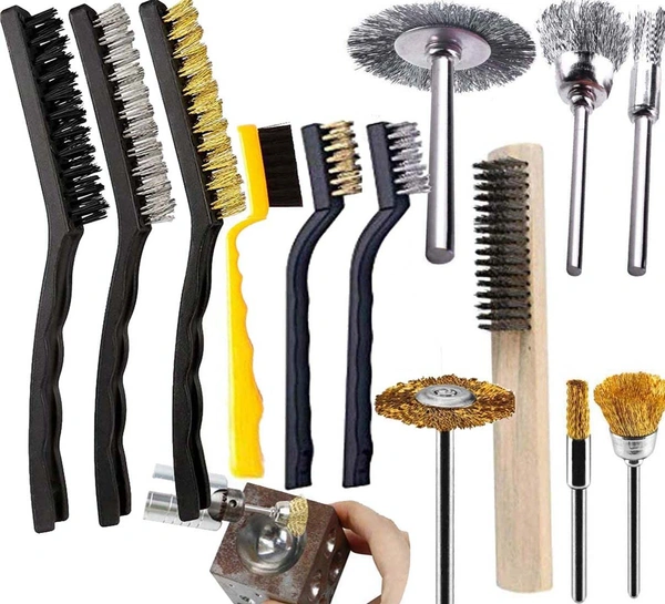 DIY Crafts 16, 16x Detailer Kit, Nylon,Brass,Metal Wire Curved Handle, 3-9"inch 6x Mini 5x Medium 5x Big Bristle Brushes Clean for Dirt Amp Dash Board Rim Engine Carborator, Carburator Cleaning (16) - 16, As 1st Image Kit