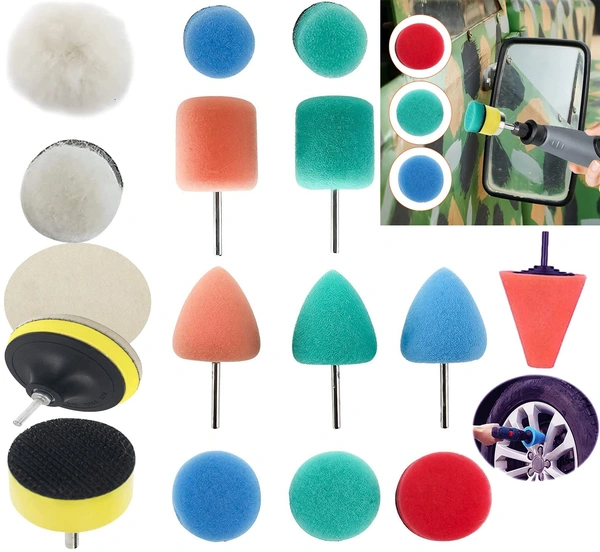 DIY Crafts 165 Pcs Kit, Mini DIY Artistic Kit 1-3" inch Choice Fur Felt Sponge Buffing Pad Waxing Pad Drill Adapter Universal for Tight Area Detailing Polishing Waxing & Sealing Glaz (165 Pcs Kit) - 165 Pcs Kit, Multicolor