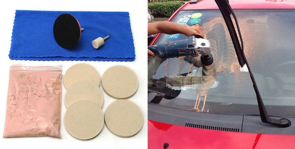 DIY Crafts 1-7" inch Soft Wool Pad for Window Cleaning Polishes Windshields Car Windows Easy Use Wheel Cerium Oxide Powder Scratch Remover Tools Paint Care Tape Self Adhesive (50 Gram, 3" inch Kit) - 50 Gram, 3" inch Kit