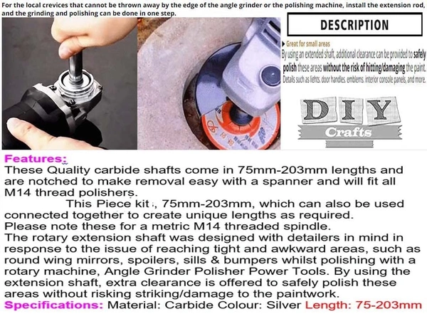 DIY Crafts 1X, 4" inch Extension Rod., M14 Stainless Steel Alloy Material Rotary Extension Shaft Rod Threaded for Rotary Polisher,Car Polisher,Polishing Backing Plate S (1X, 4" inch Extension Rod.) - 1X, 4"inch Extension Rod.