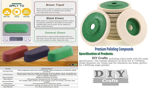 DIY Crafts 1x Polish Compound, 4x Felt Disc, Wool Felt Polishing Wheel Disc Comes Buffing Polishing Cutting Compound for Polish Stainless Steel Metal Marble Glass (1x Polish Compound, 4x Felt Disc) - 4x Felt Disc, Transparent Color